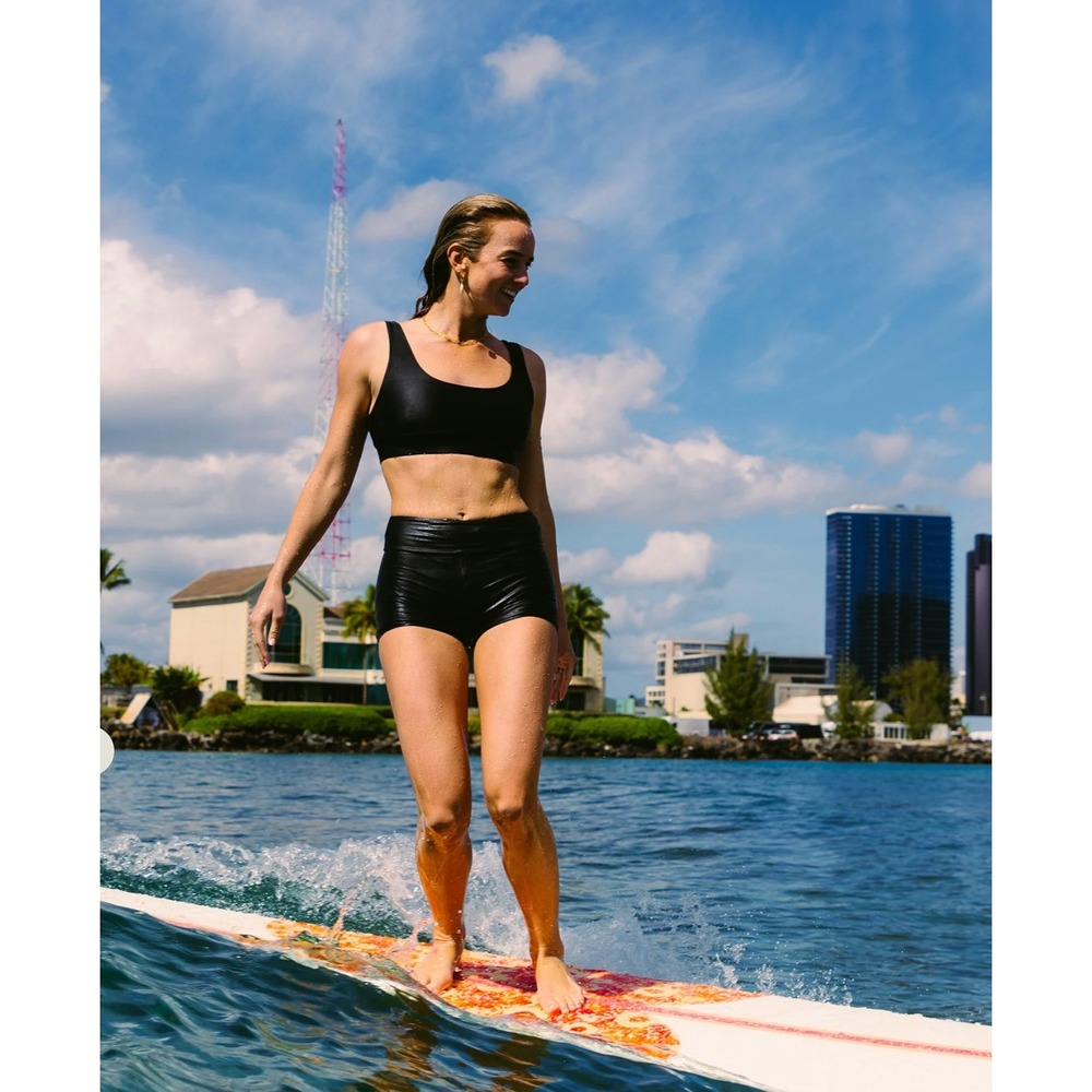 Free Fly Wavebound Surf Swim Shorts Black Bamboo Athletic UPF Womens Medium New